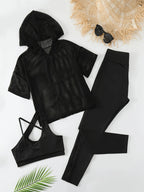 2pcs Women Solid Color Drawstring Hoodie Top And Pants Casual Sports Set shein