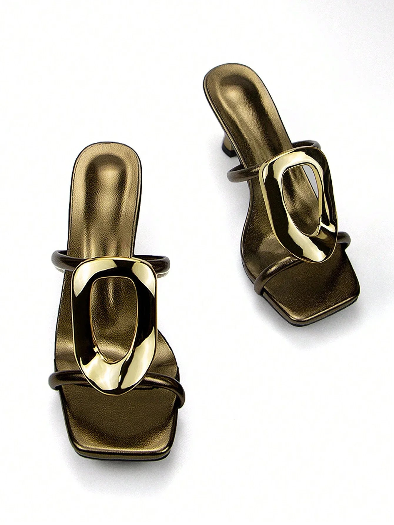 Women's Elegant & Fashionable Silver Metallic Buckle Decorated High Heel Mules shein