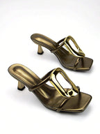 Women's Elegant & Fashionable Silver Metallic Buckle Decorated High Heel Mules shein