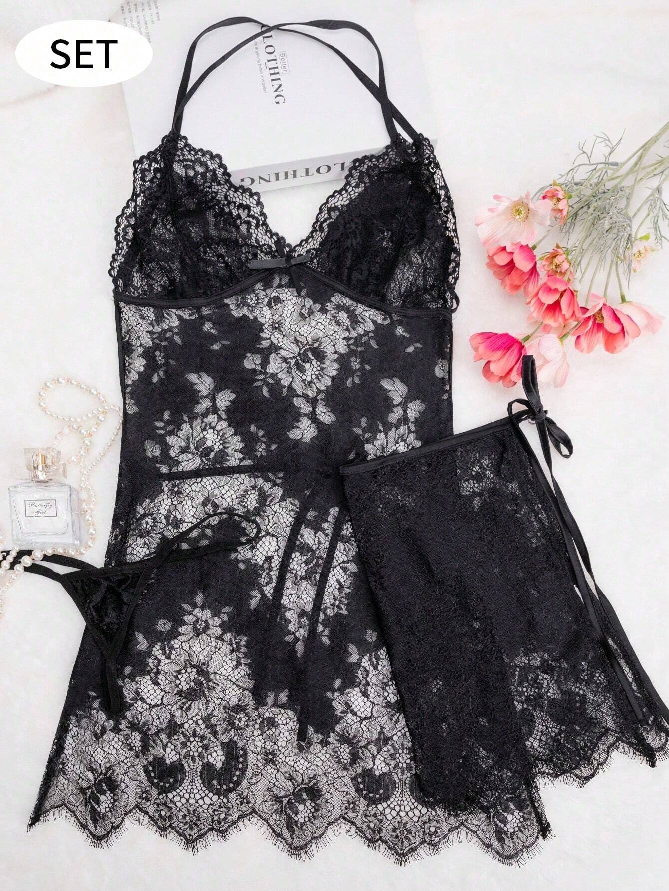 Sexy Lingerie, Sheer Lace Nightgown, Women's Nightgown, And Sexy Lingerie Set shein