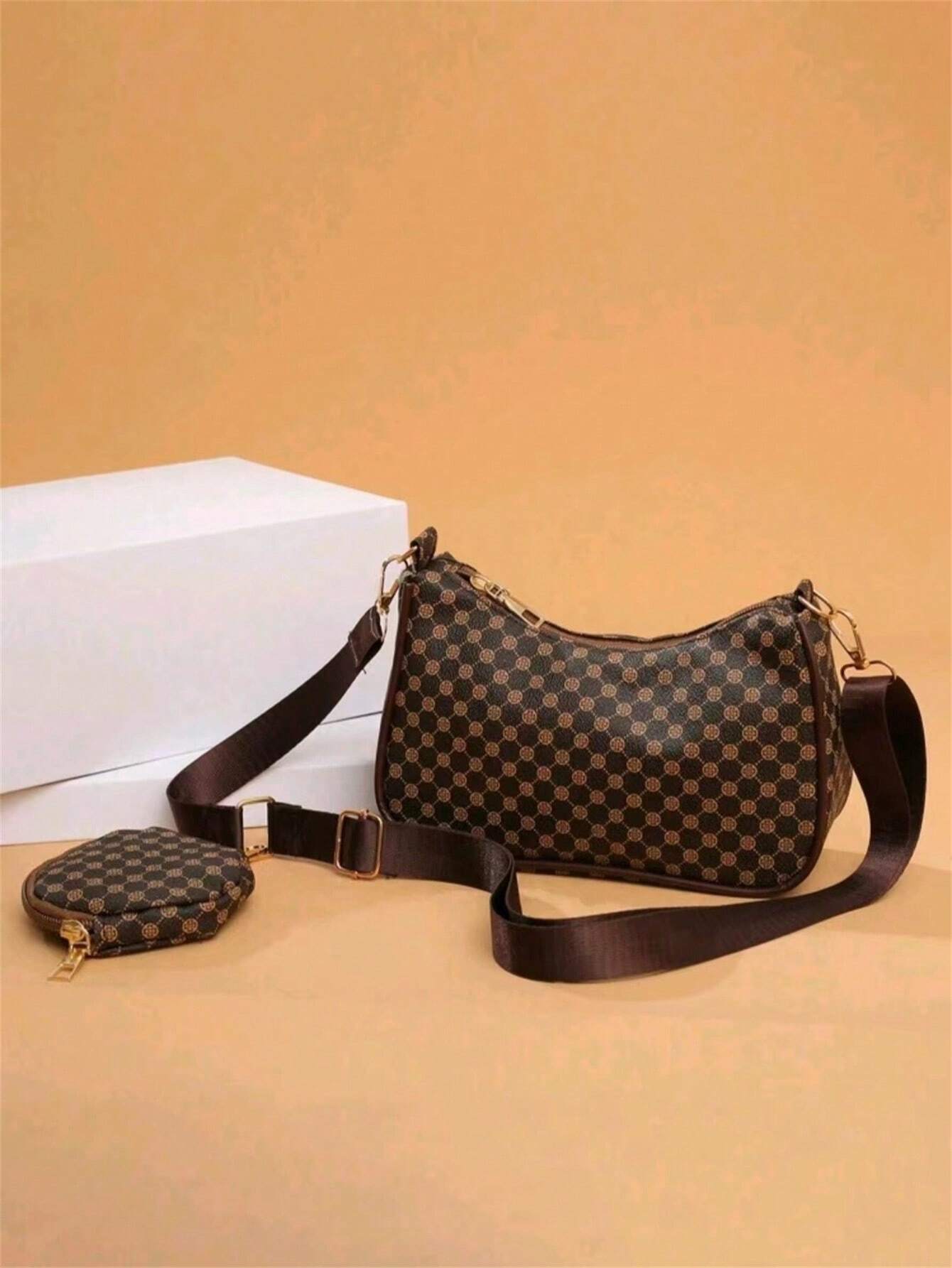 Geometric Print Hobo Bag Zipper With Coin Purse shein