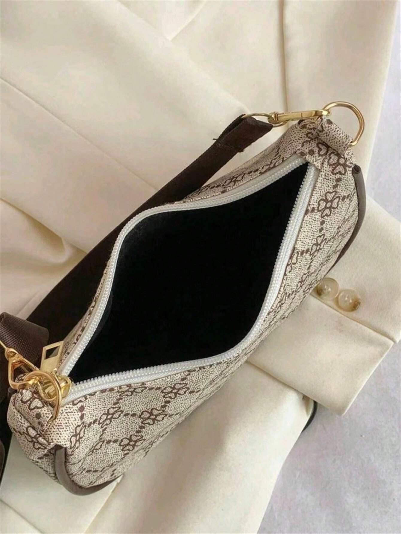 Geometric Print Hobo Bag Zipper With Coin Purse shein