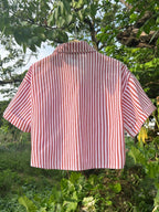 MOOSTA Striped Cropped Relaxed Casual Women Oversized Cuffed Sleeve Blouse shein