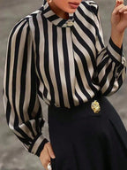 Striped Print Mock Neck Blouse shein
