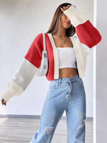 MOOSTA Loose-Fit Color-Block Slouchy Cardigan With Long Sleeves