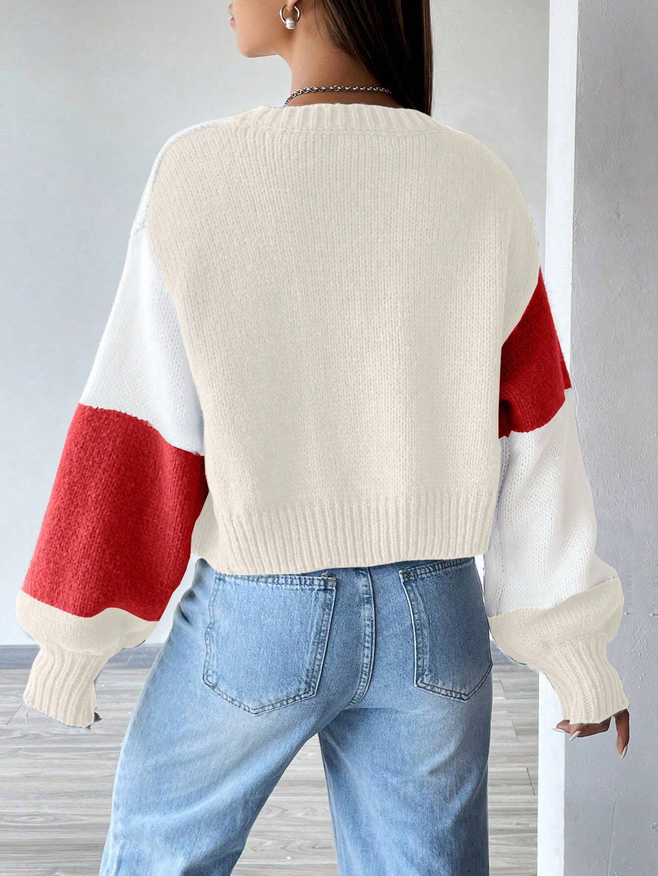MOOSTA Loose-Fit Color-Block Slouchy Cardigan With Long Sleeves shein