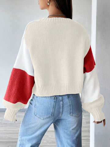 MOOSTA Loose-Fit Color-Block Slouchy Cardigan With Long Sleeves