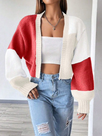 MOOSTA Loose-Fit Color-Block Slouchy Cardigan With Long Sleeves