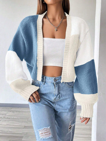 MOOSTA Loose-Fit Color-Block Slouchy Cardigan With Long Sleeves