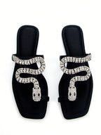 Women's Glamorous 3D Snake Crystal Chain Toe Slip-On Flat Mule Sandals shein