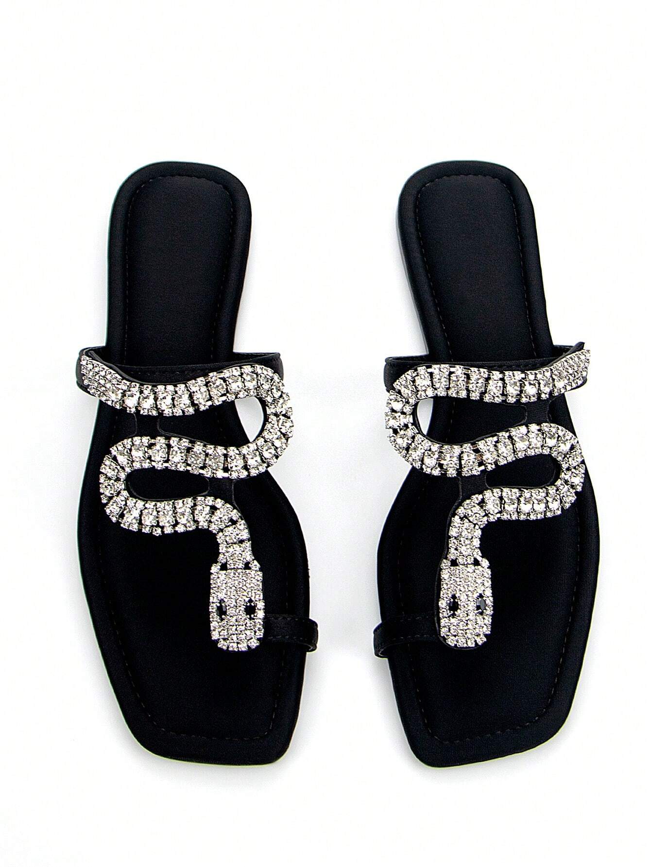 Women's Glamorous 3D Snake Crystal Chain Toe Slip-On Flat Mule Sandals shein