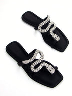 Women's Glamorous 3D Snake Crystal Chain Toe Slip-On Flat Mule Sandals shein