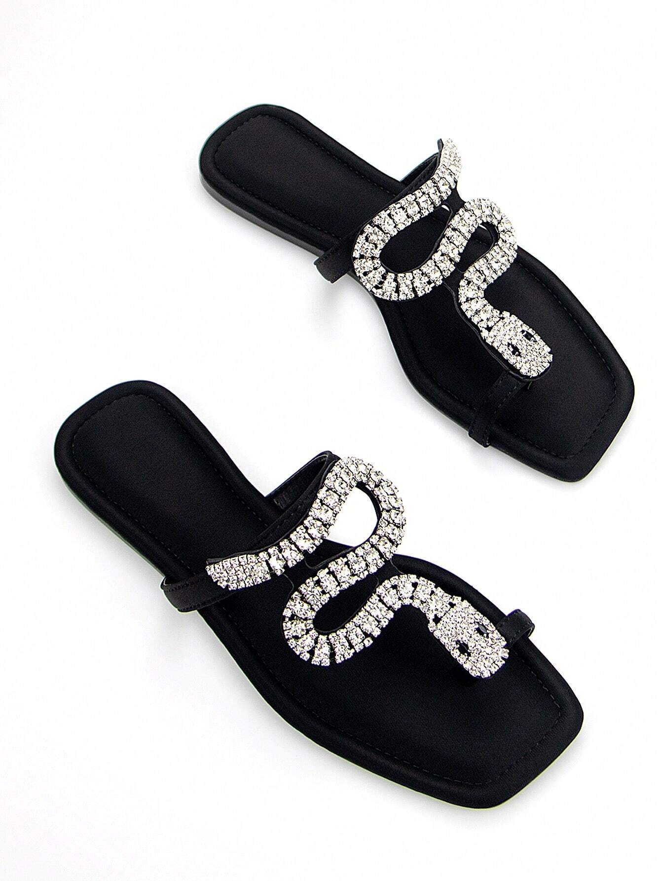 Women's Glamorous 3D Snake Crystal Chain Toe Slip-On Flat Mule Sandals shein