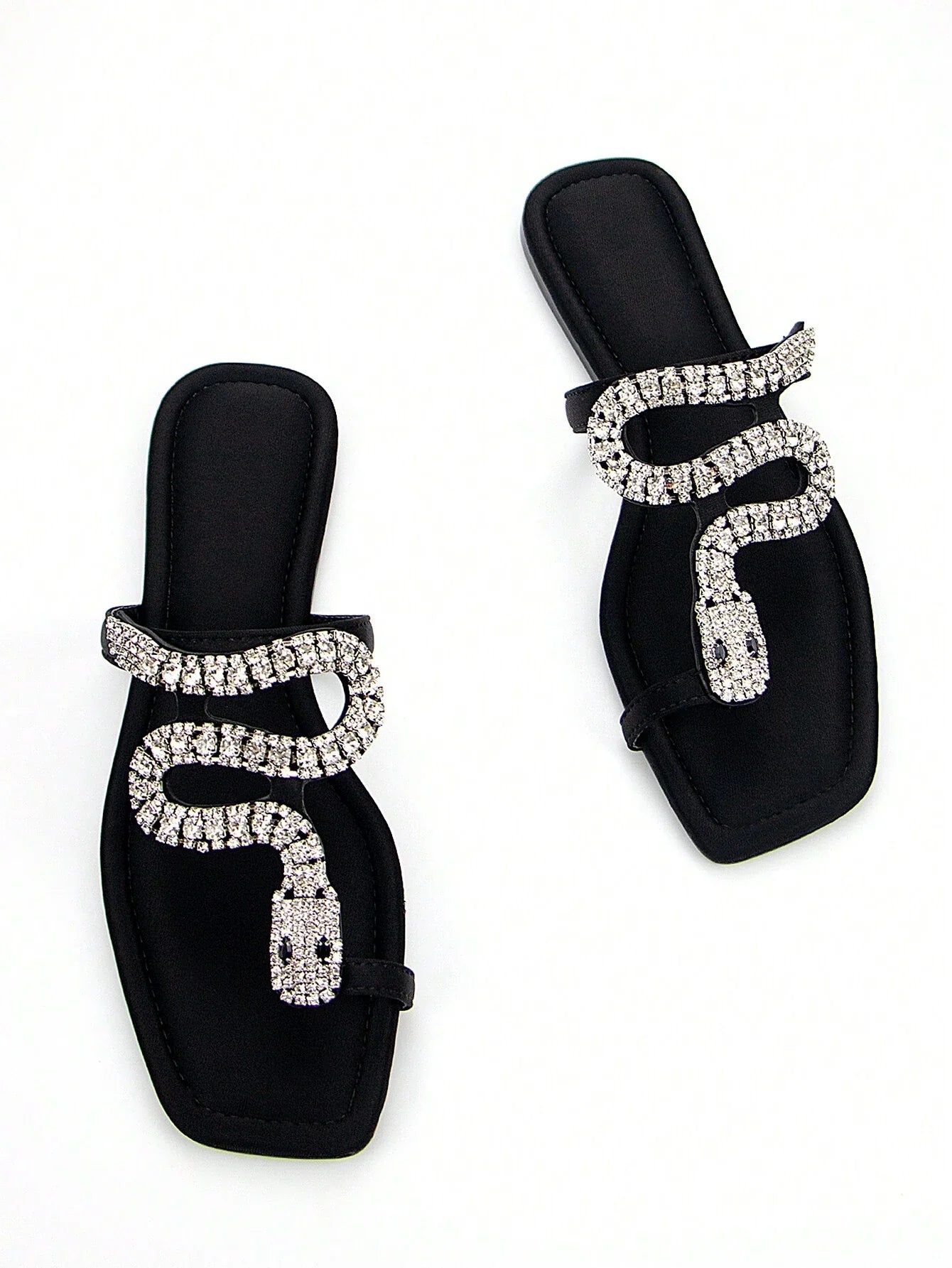 Women's Glamorous 3D Snake Crystal Chain Toe Slip-On Flat Mule Sandals shein
