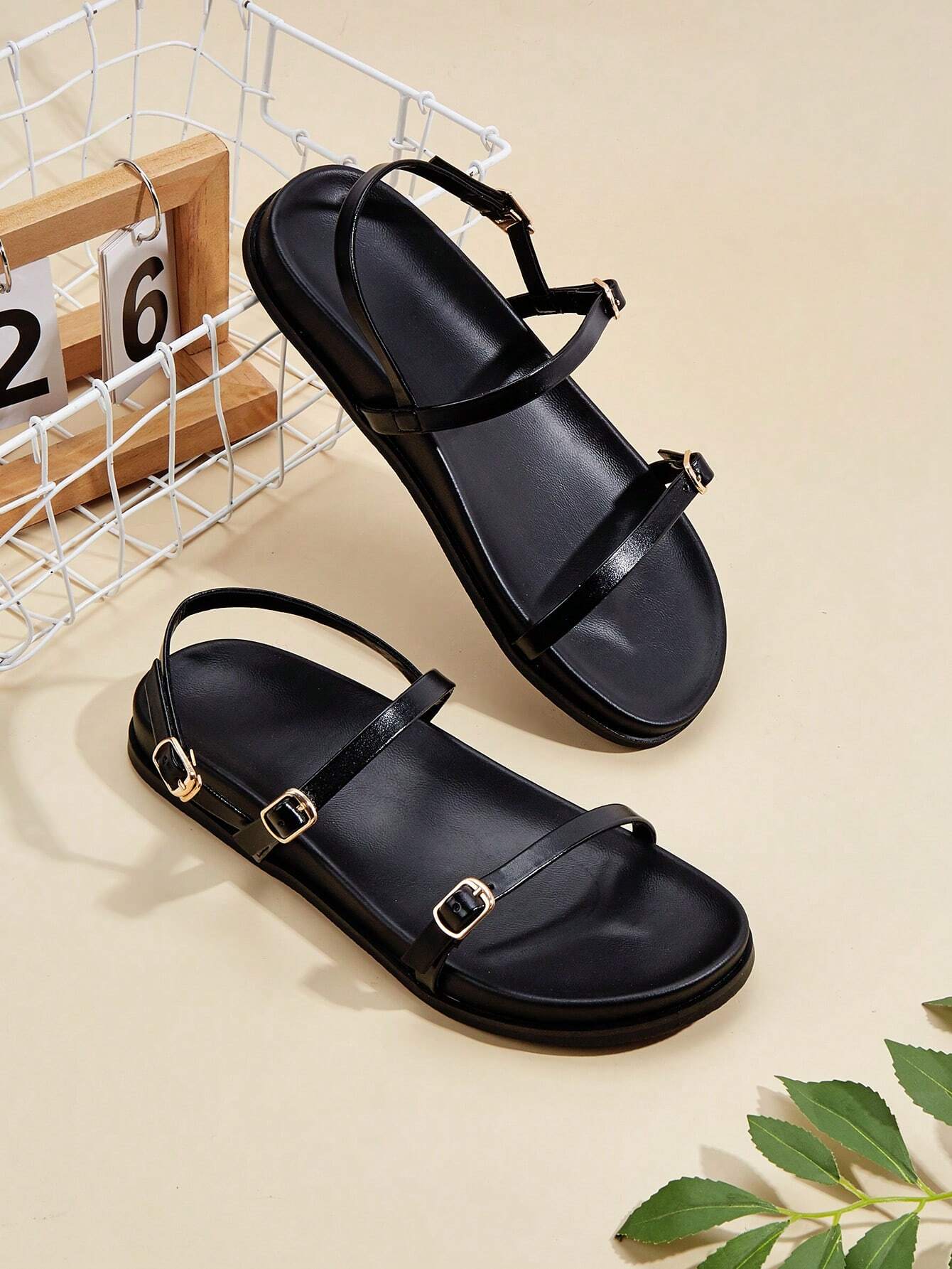 Metal Buckle Flat Sandals shein