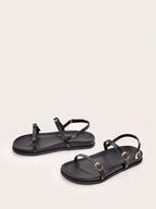 Metal Buckle Flat Sandals shein