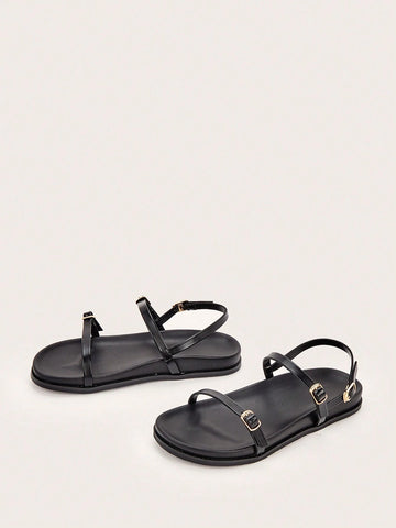 Metal Buckle Flat Sandals