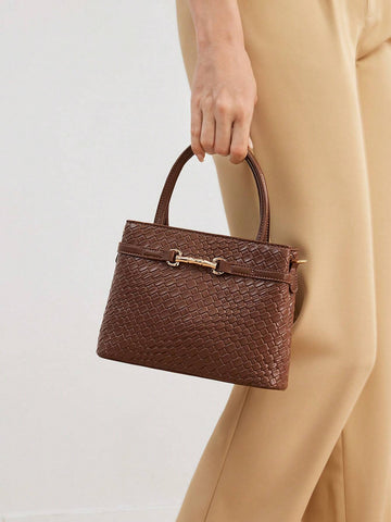 MOTF PREMIUM LADIES COMMUTER CHIC SOLID COLOR CROCODILE EMBOSSED METAL BUCKLE DECOR HANDBAG
