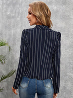 Clasi Striped Shawl Collar Open Front Blazer shein