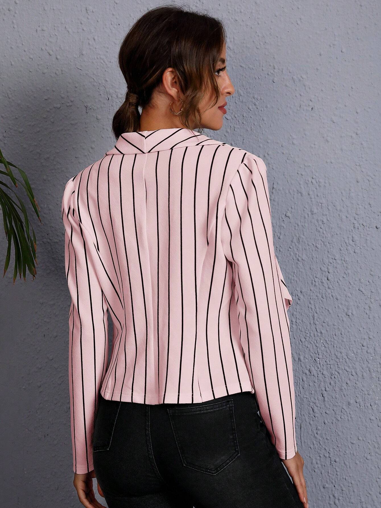 Clasi Striped Shawl Collar Open Front Blazer shein