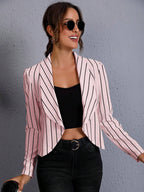 Clasi Striped Shawl Collar Open Front Blazer shein