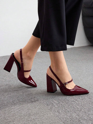 BIZCHIC Woman Shoes Chunky Heel Pointed Toe Ankle Strap Shoes