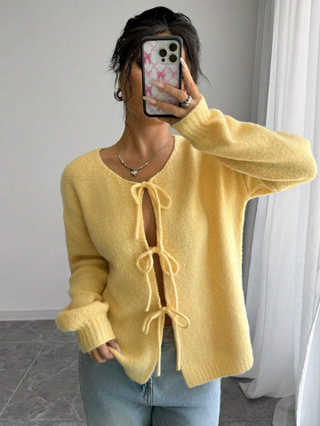 Essnce Trendy Front Tie Design Long Sleeve Cardigan