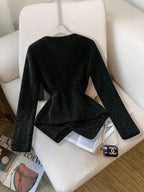 Raffinéa Women's V-Neck Long Sleeve Butterfly Embroidery Pullover Sweater shein