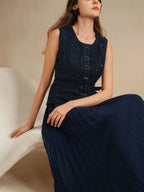 Anewsta Women Contrast Chiffon Pleated Long Dress shein