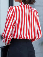 Striped Print Mock Neck Blouse shein