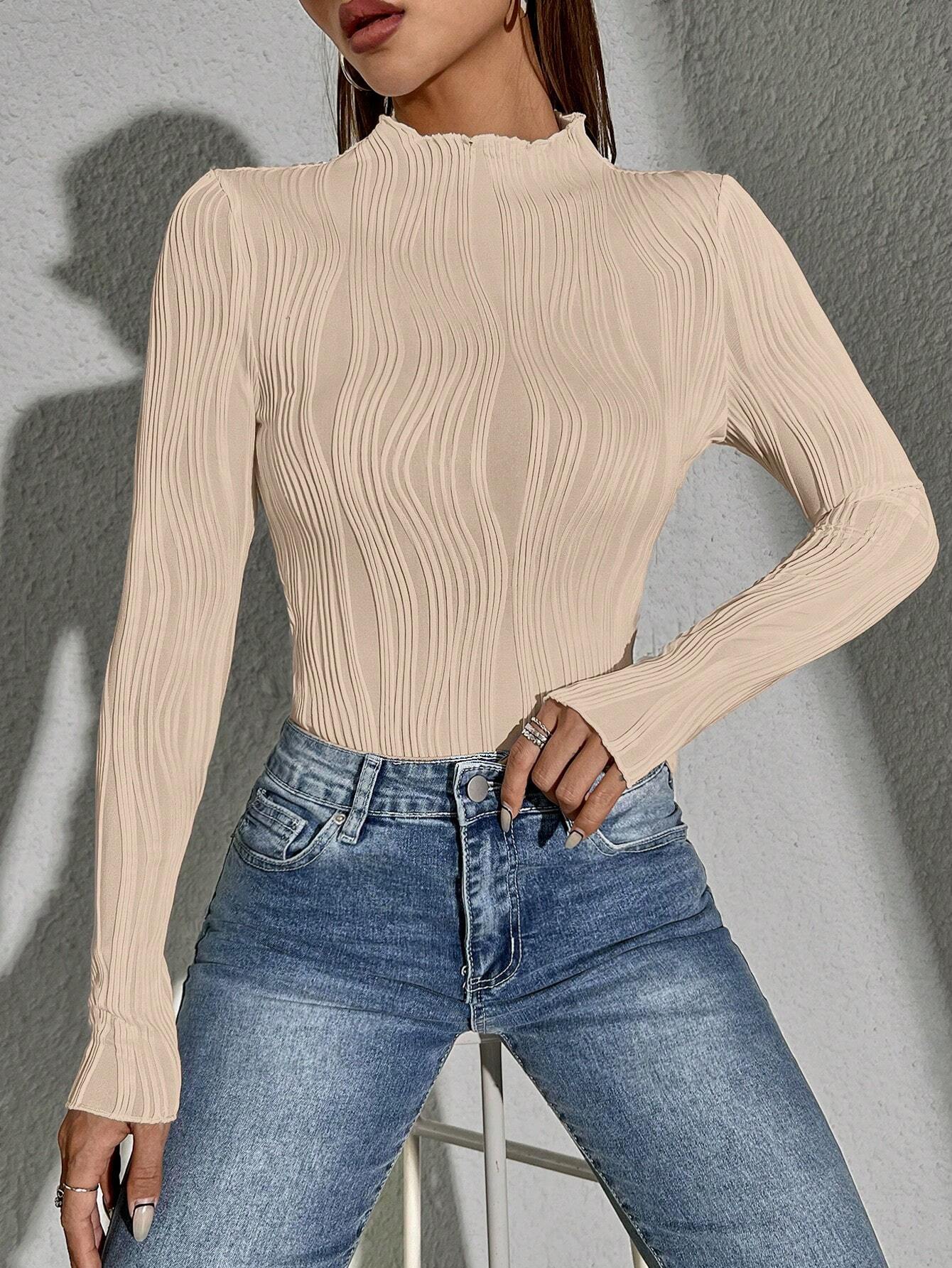 Siren Gaze Women Solid Color Daily Wear Lettuce Trim Tee shein