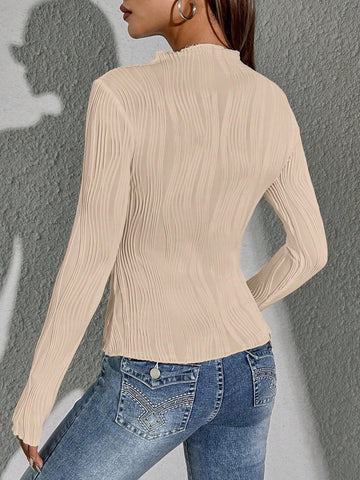 Siren Gaze Women Solid Color Daily Wear Lettuce Trim Tee