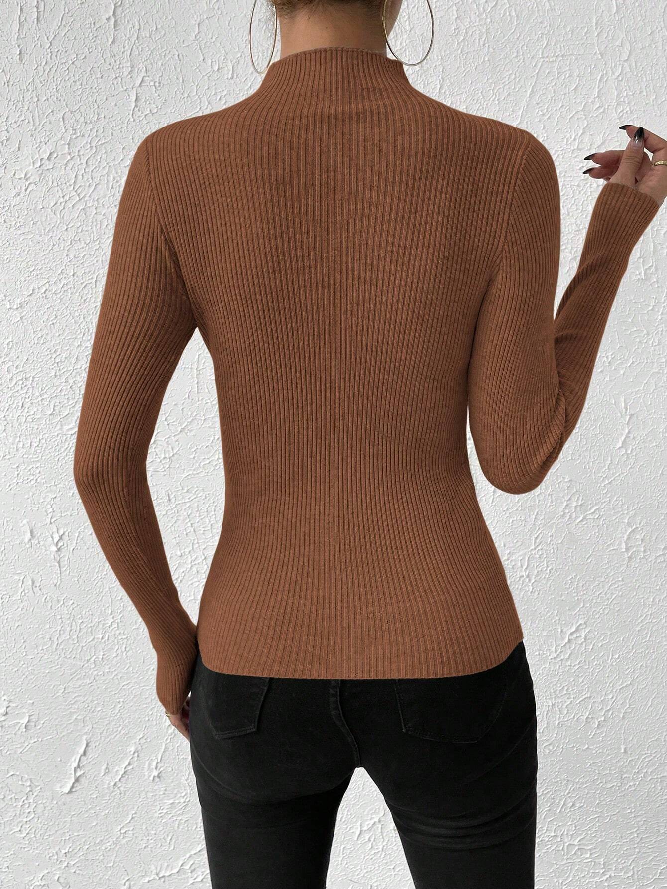 Essnce Mock Neck Ribbed Knit Sweater shein