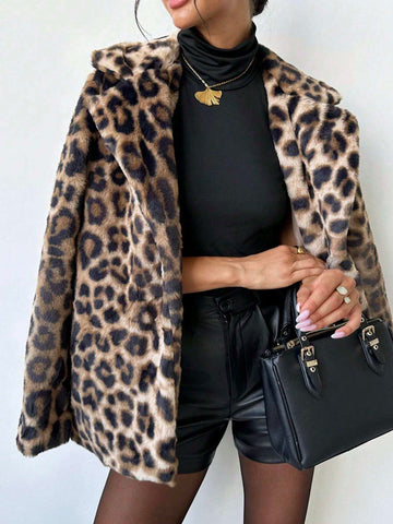 Firerie Women Vintage Mob Wife Leopard Fluffy Warm Coat