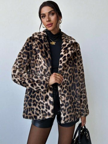 Firerie Women Vintage Mob Wife Leopard Fluffy Warm Coat