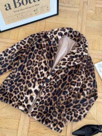 Firerie Women Vintage Mob Wife Leopard Fluffy Warm Coat