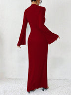 Rafferiza Solid Color Long Bell Sleeve Women's Dress shein