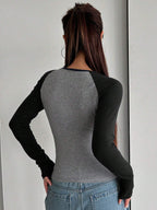 DAZY Women Color-Block Simple Casual Long Sleeve T-Shirt shein