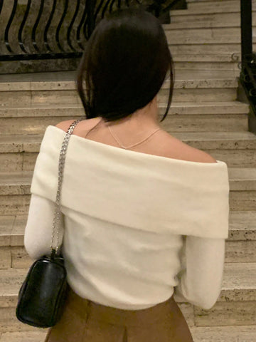DAZY Women Casual & Elegant Solid Color Off-Shoulder Sweater