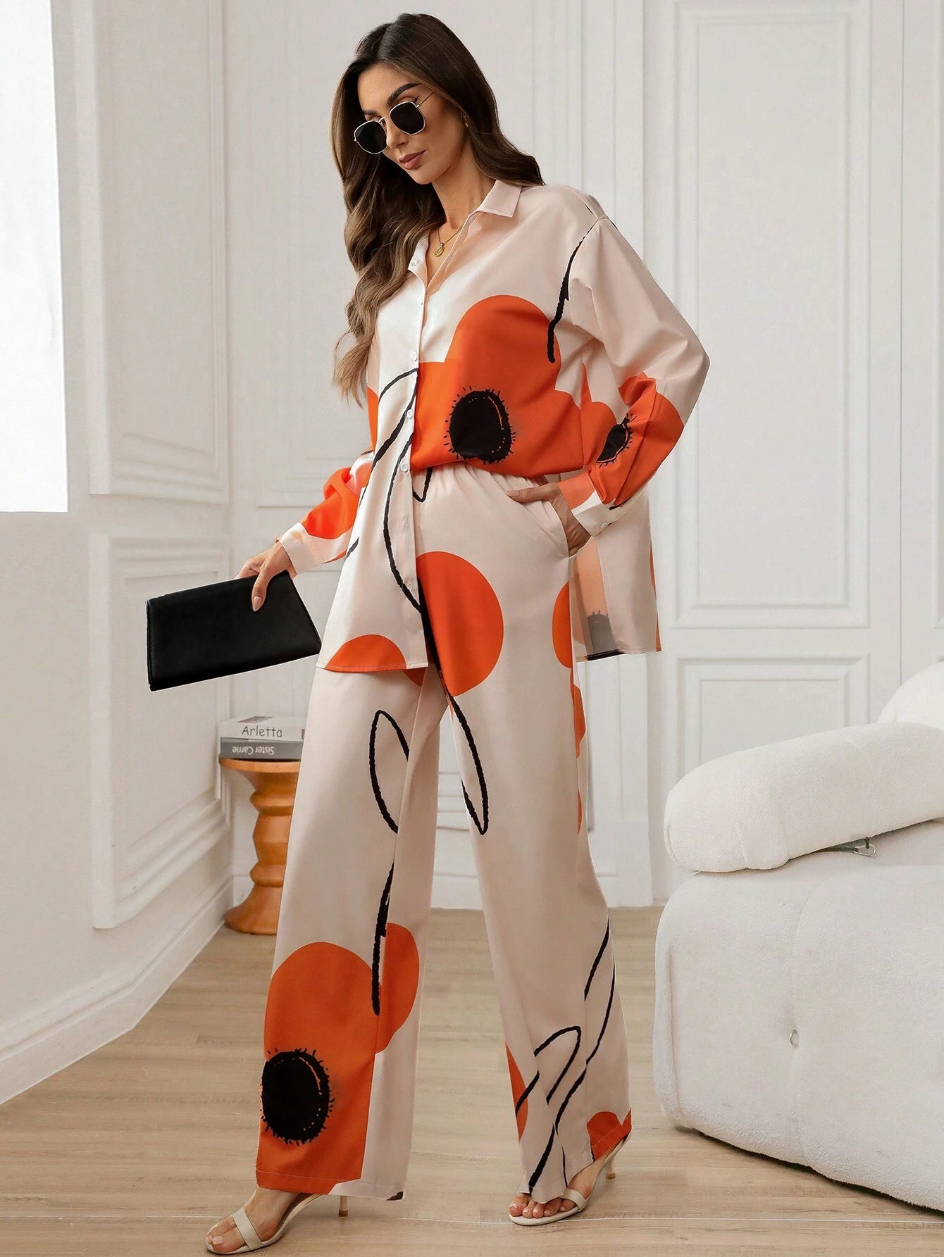 2pcs Women's Autumn Long Sleeve Blouse With Floral Print And Back-To-School Motif shein