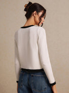 Poéselle Women's Color Collision Long Sleeve Trim Metal Button Front Knit Cardigan shein