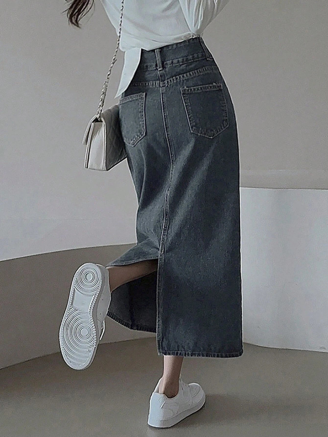 DAZY Women's Casual Distressed Denim Skirt With Side Slit shein