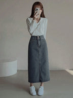 DAZY Women's Casual Distressed Denim Skirt With Side Slit shein