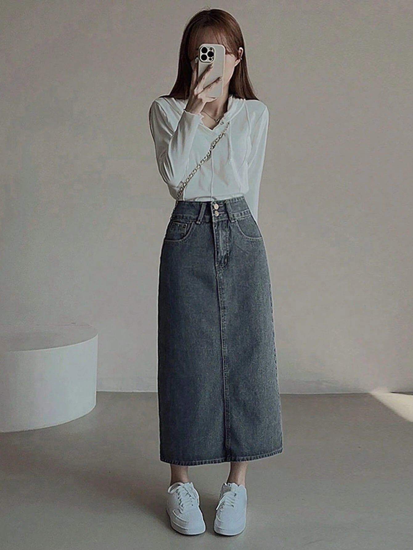 DAZY Women's Casual Distressed Denim Skirt With Side Slit shein