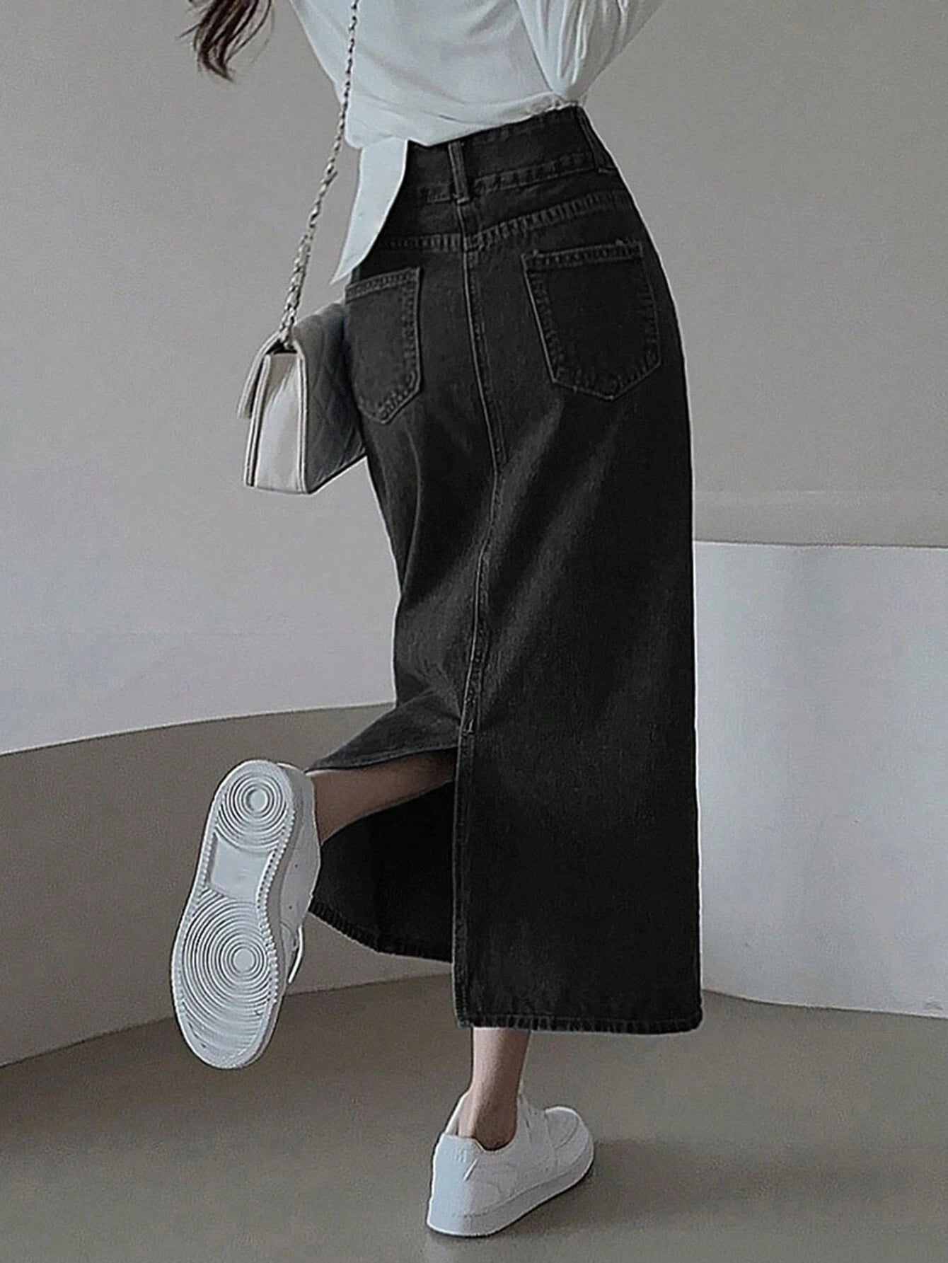 DAZY Women's Casual Distressed Denim Skirt With Side Slit shein