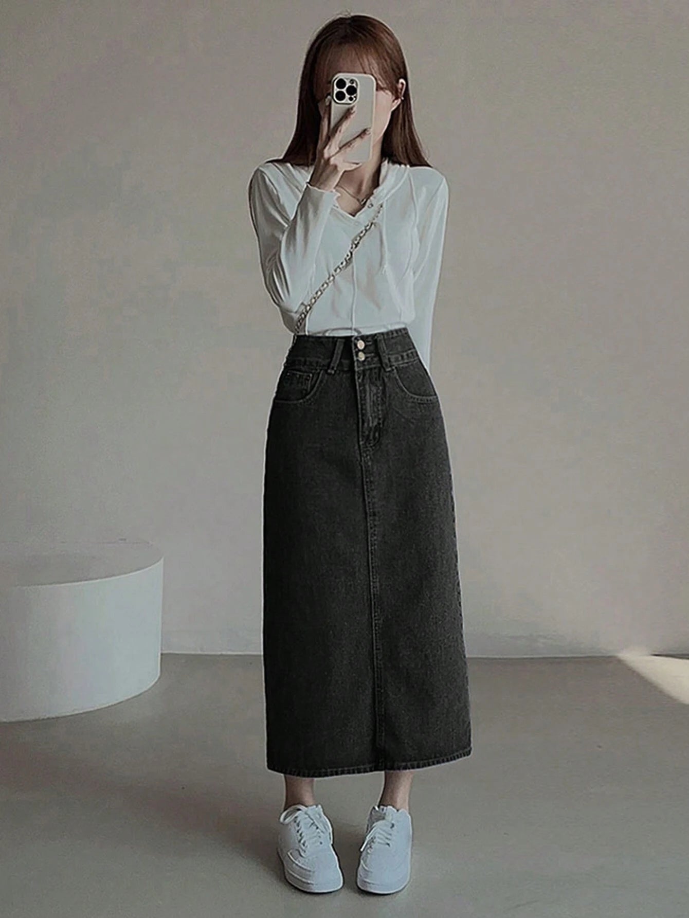 DAZY Women's Casual Distressed Denim Skirt With Side Slit shein