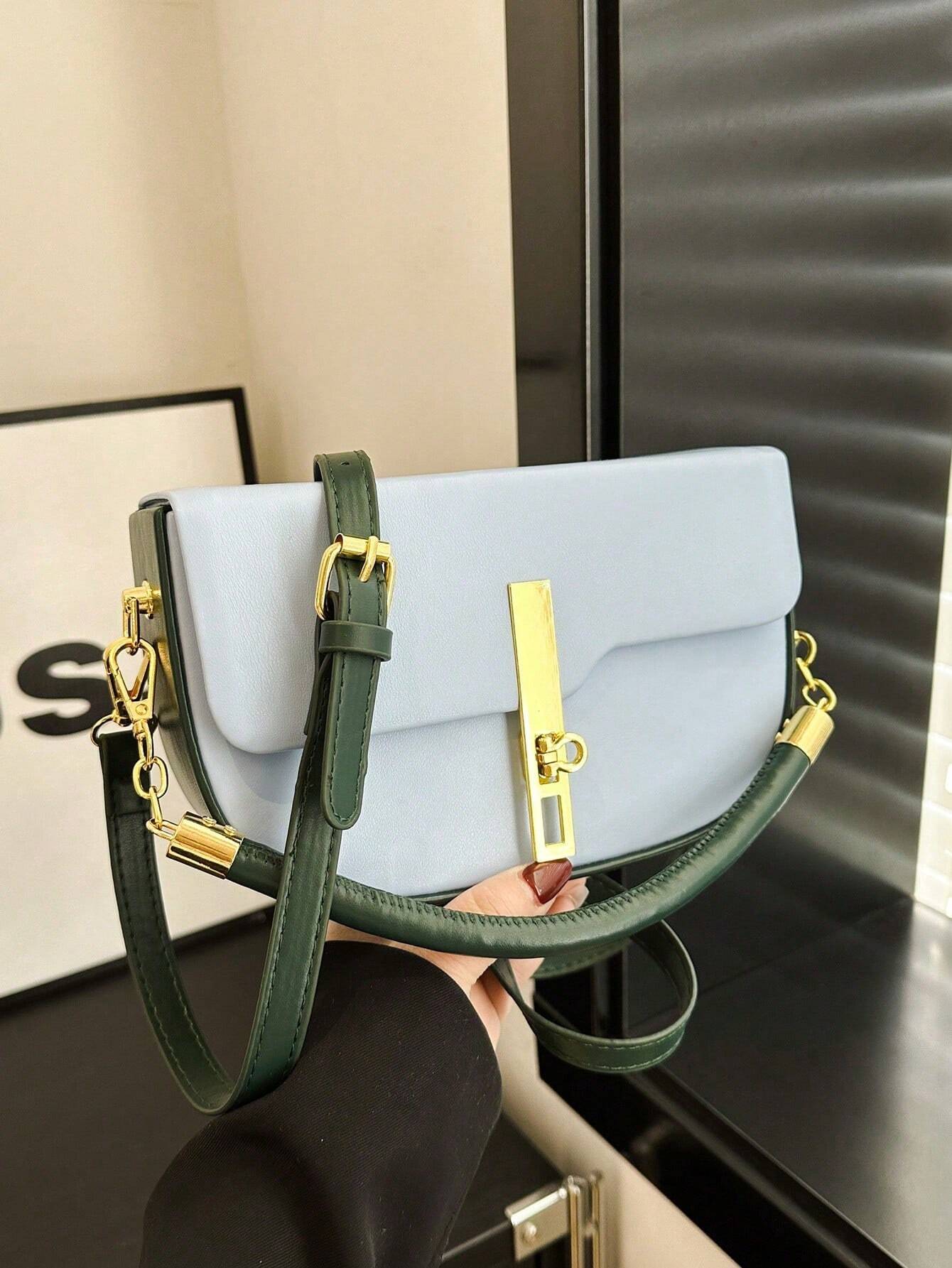 Fashionable Color-Block Commuter Satchel Bag With Flap For Work shein