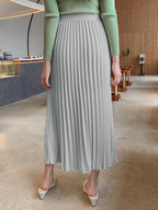 DAZY Solid Color Waist Gathered Minimalist Midi Skirt shein