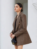 Modichic Business Style Lapel Long Sleeve Plaid Double-Breasted Blazer Jacket Shein