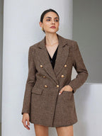 Modichic Business Style Lapel Long Sleeve Plaid Double-Breasted Blazer Jacket Shein